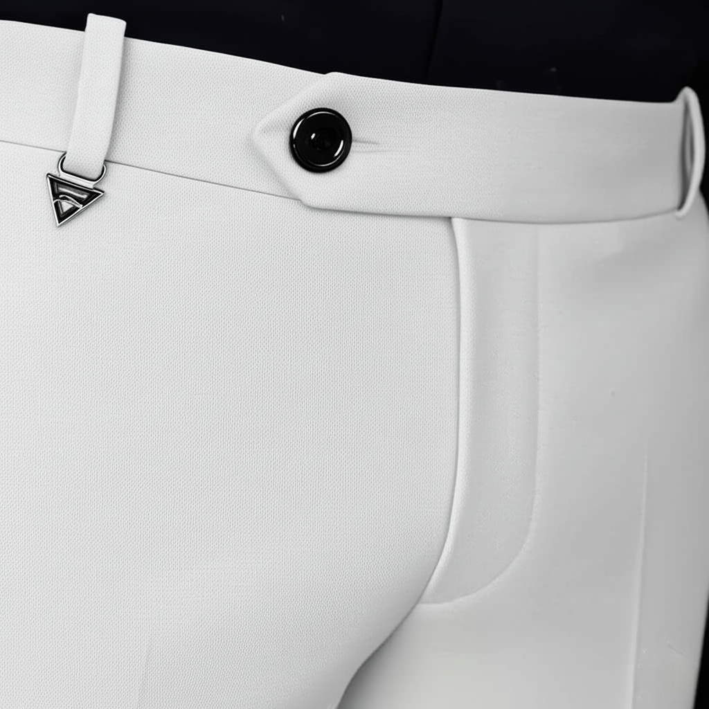 White Linen Textured Formal Pants